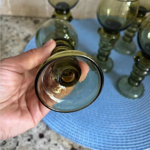 Set of 6 Green Roemer Glass Hand Blown Wine Glasses from Roemer, Germany, 1900s - Picture 5 of 13